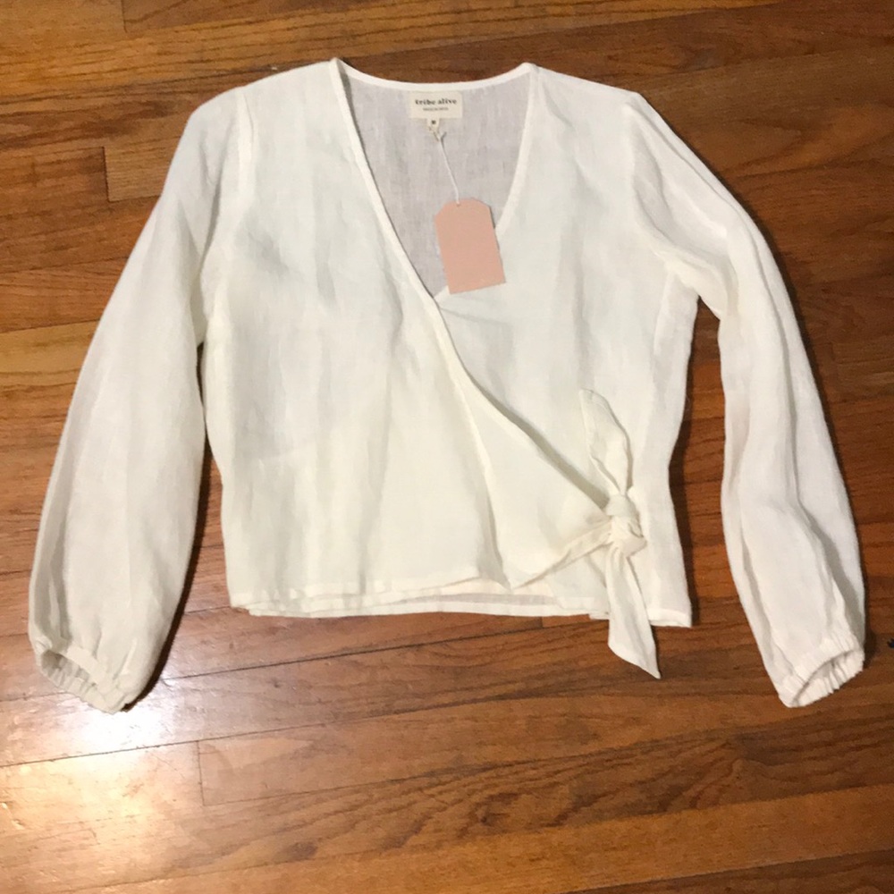 Tribe Alive Linen Wrap Top - Ivory Medium